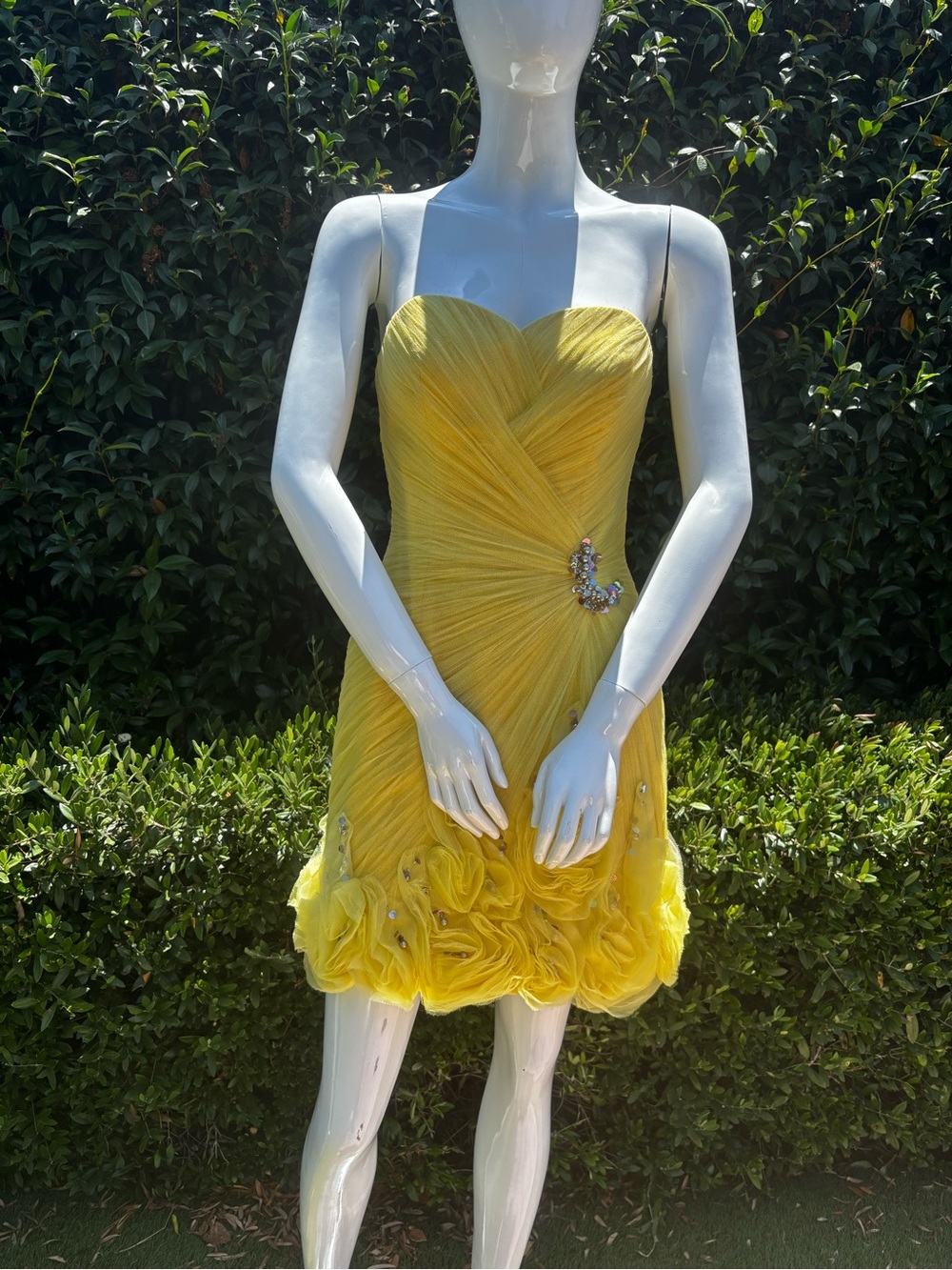 Strapless Yellow Cocktail Dress with Rosette Hem Archival